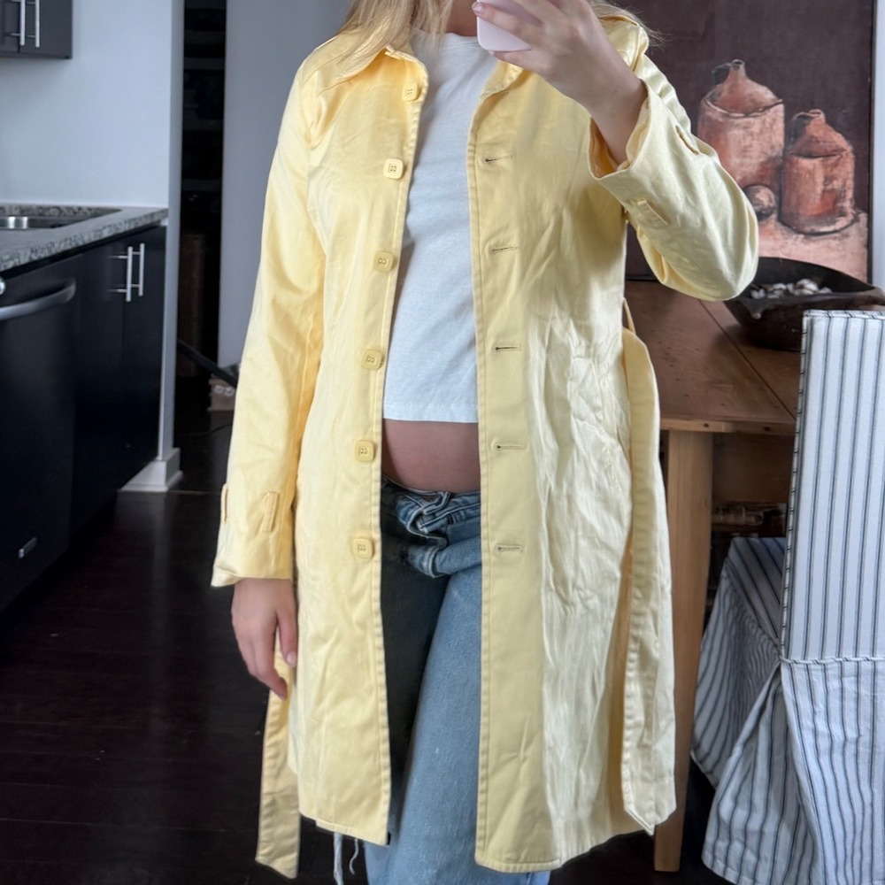 Vintage Apostrophe Yellow Classic Button-Front Trench Coat